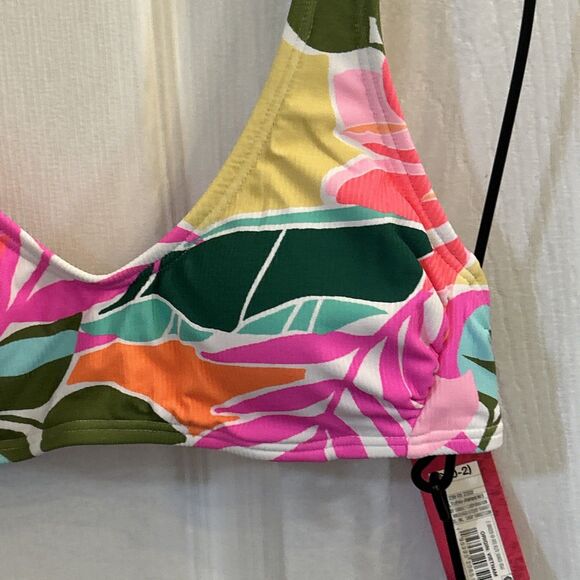 NWT Xhilaration Ribbed Bralette Bikini Top Small 0-2 Tropical Print Swimwear - Picture 8 of 16